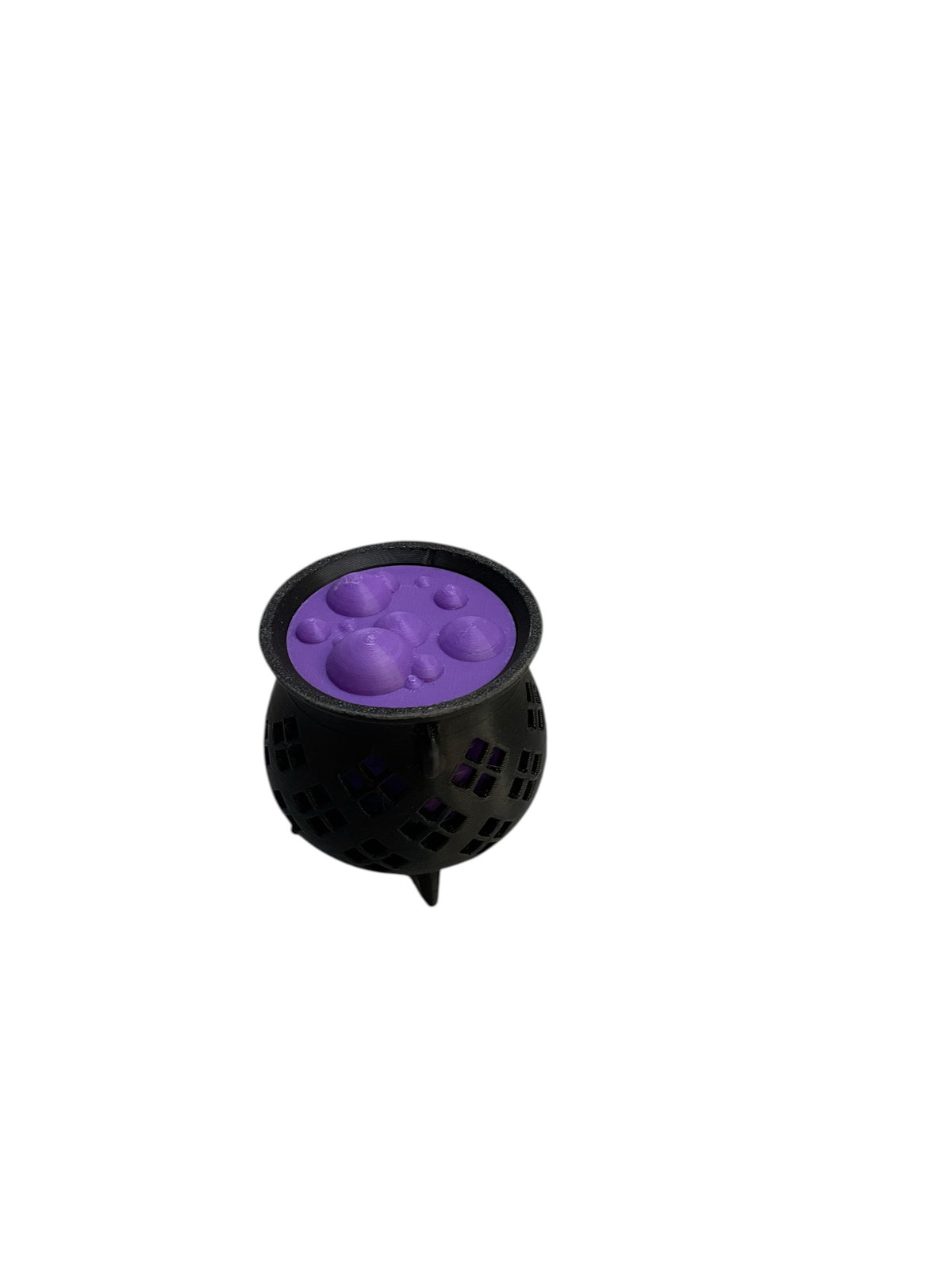 Purple and black 3D printed cauldron tea light holder