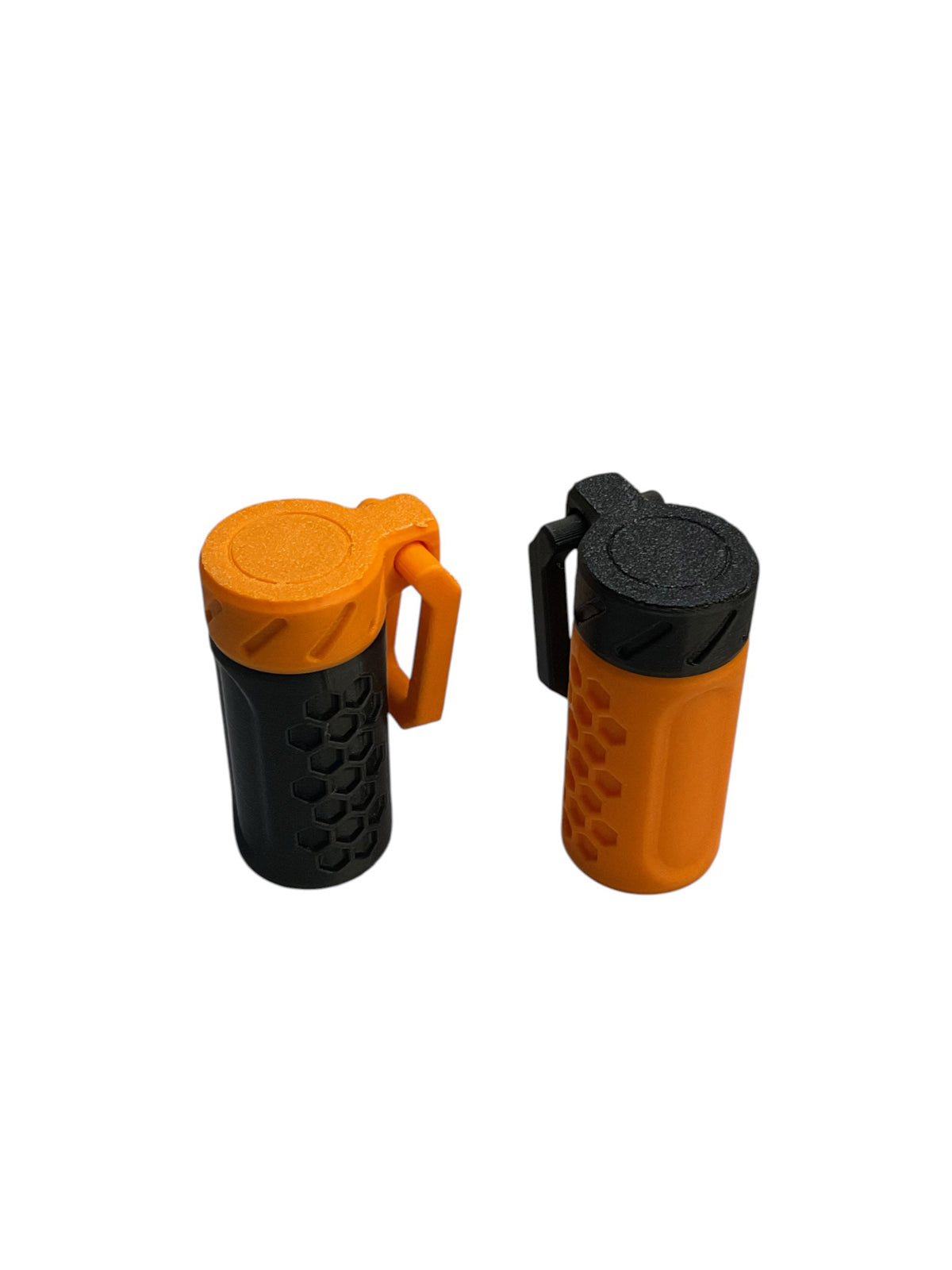 Black and orange 3D printed cylindrical containers