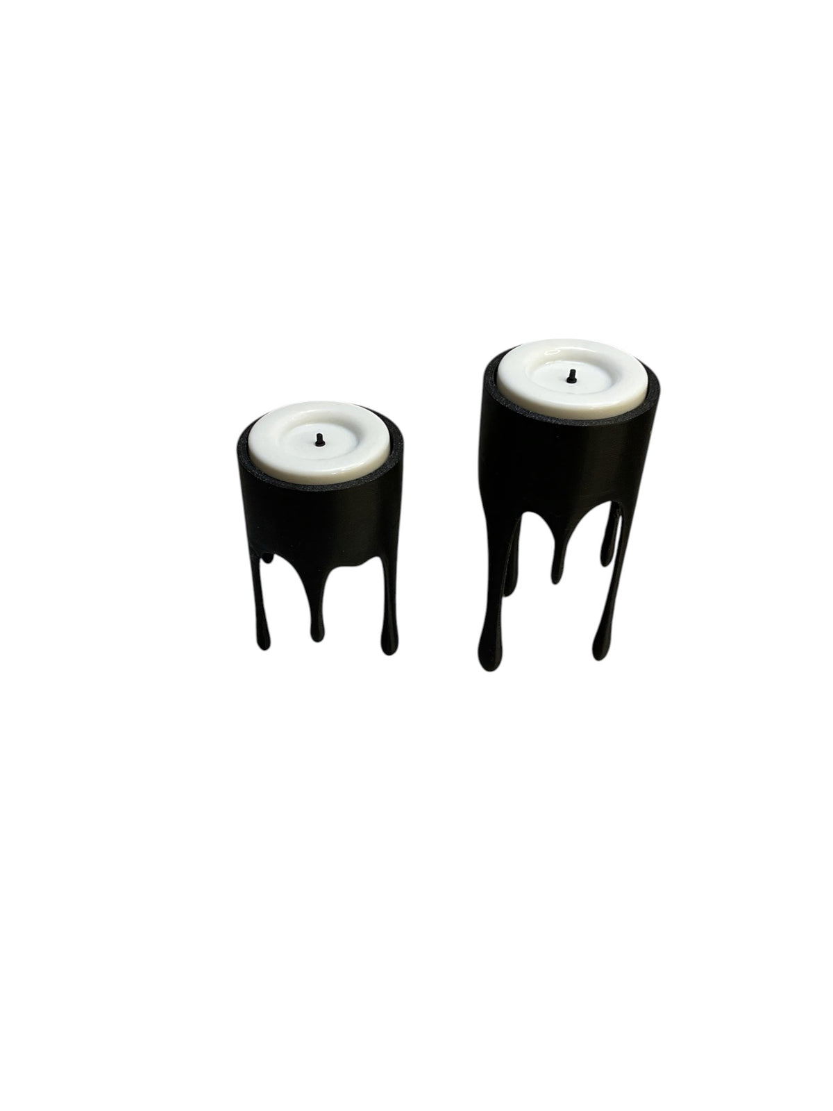 Pair of black 3D printed dripping candle holders