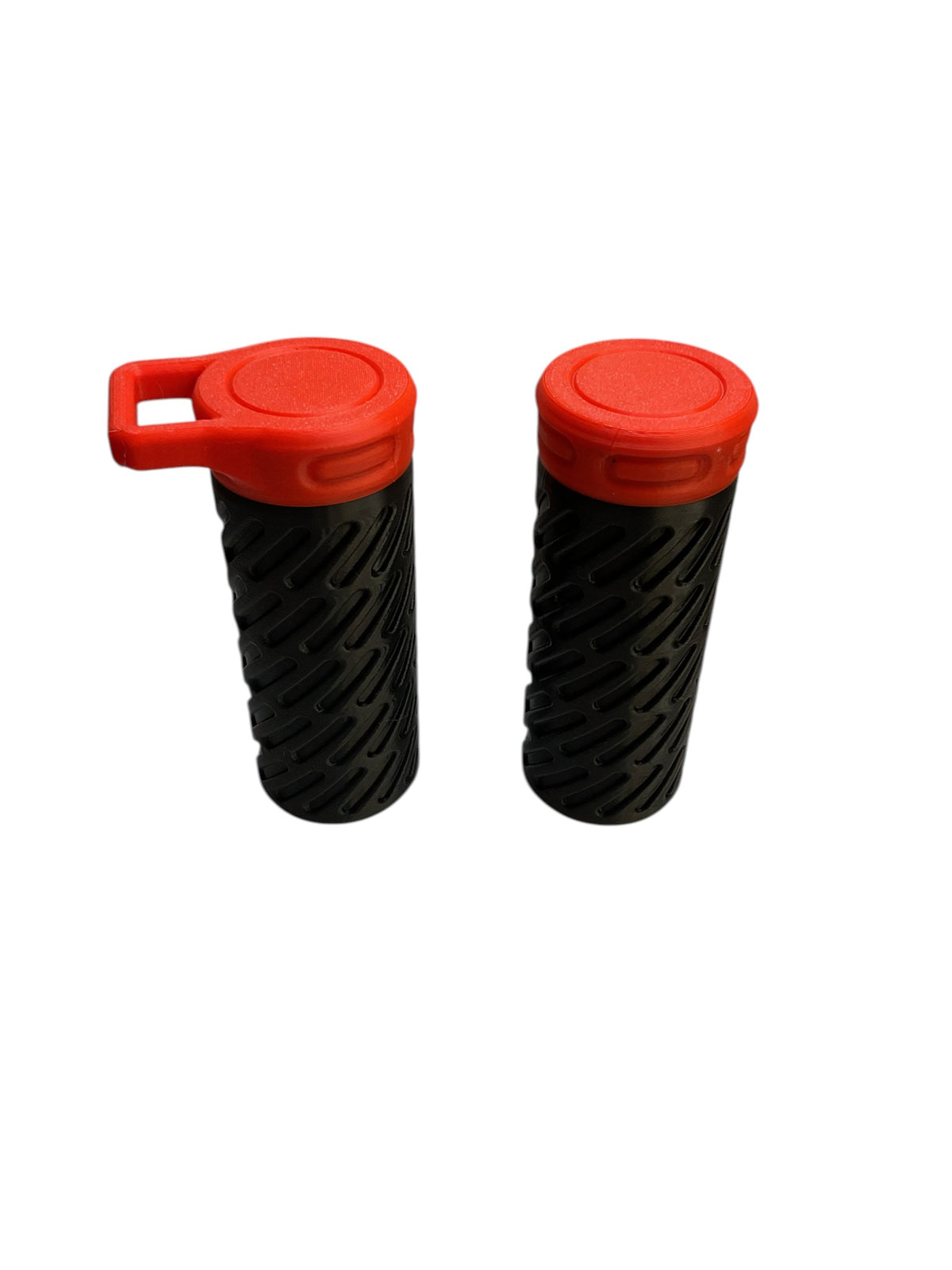 Red and black 3D printed cylindrical containers