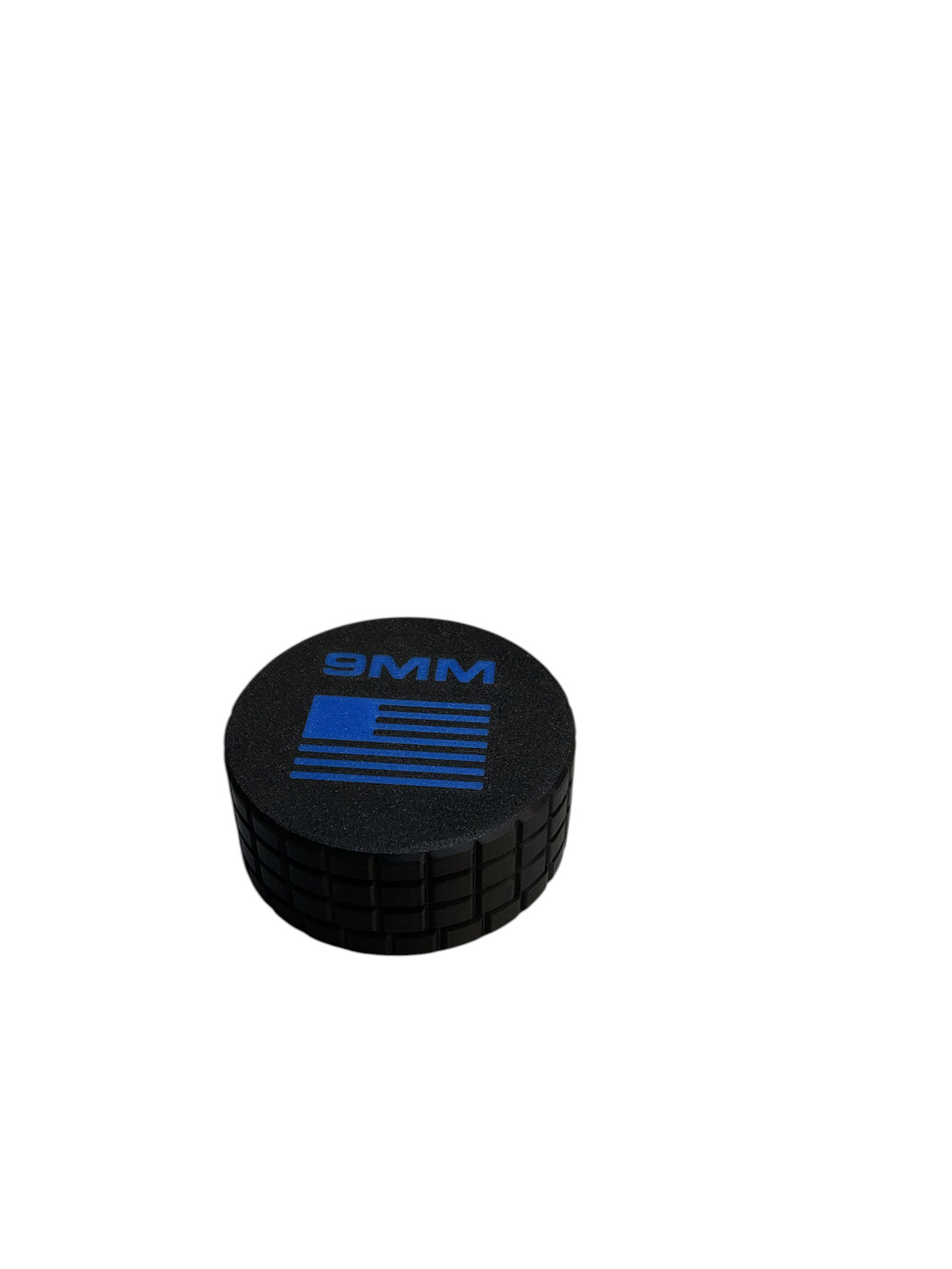 Closed black 3D printed round storage container